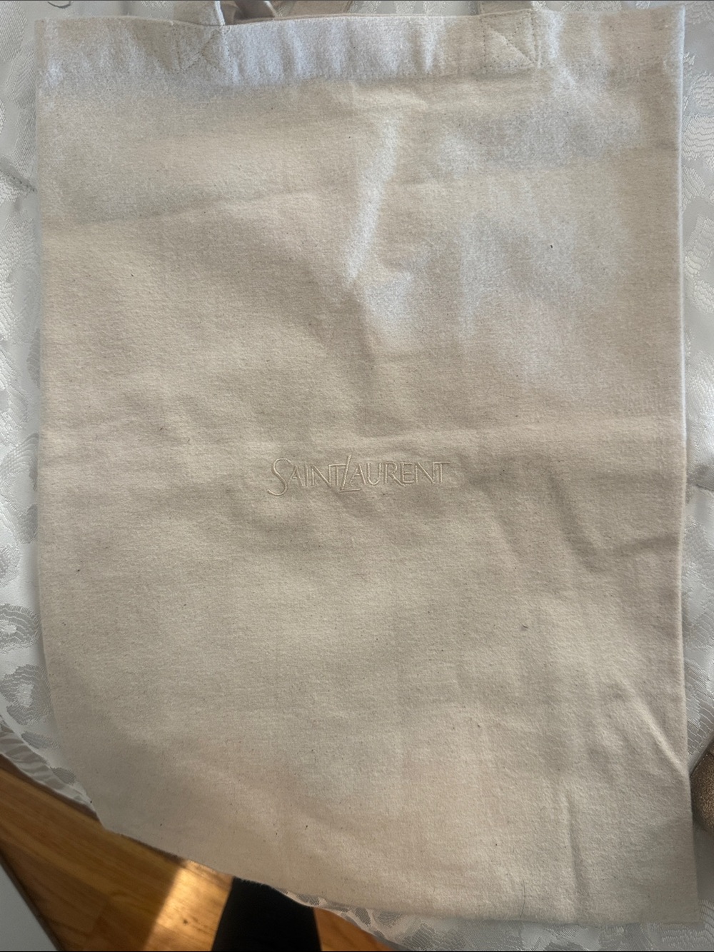 Saint Laurent Cream Canvas Tote Cover with Embossed Logo